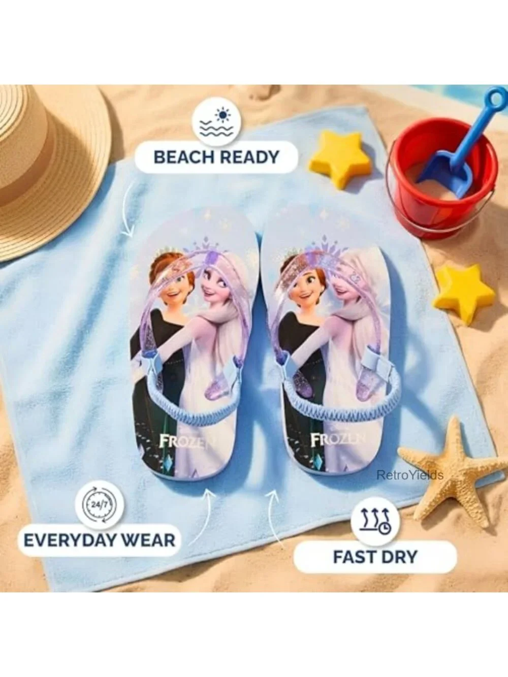 Disney Frozen Elsa Anna Girls Flip Flop Sandals Quick Dry Kids Water Shoes